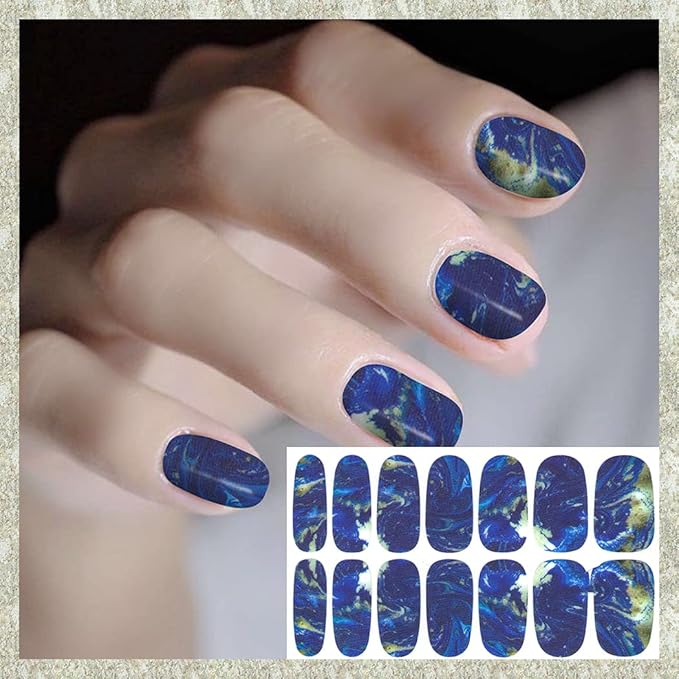 WOKOTO 20 Sheets Marble Print Fingernail and Toenail Nail Polish Strips Full Wraps for Women Kit with Nail File Gradient Gel Nail Strips Stick On Nail Polish Stickers Set for Girls Women