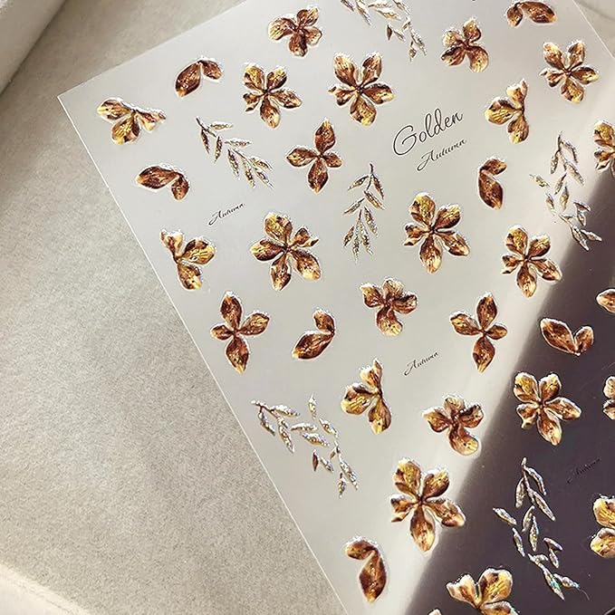 1Sheet Devil Flower Nail Art Stickers 5D Embossed Brown Flowers Designs Nail Decals for Acrylic Nails Self-Adhesive Cute Floral Nail Stickers Shiny Leaf Nail Decal for Women Nails Decor Accessories