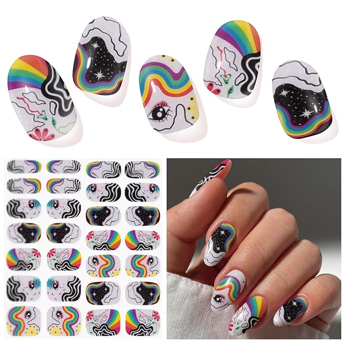 Semi Cured Gel Nail Strips, Iridescent | 28 pcs Gel Nail Strips Work with Any UV Lamp, Salon Quality UV Nails Stickers, Easy to Apply for Home Nails DIY