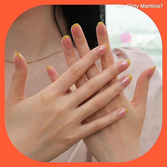 Heyhae Semi Cured Gel Nail Strips | No LED Lamp Needed | French, Green, Spring | Easy Apply & Remove, Salon Quality | Includes 28 Strips, 1 Prep Pads, Nail File & Wooden Stick - Hey, Dirty Martinis