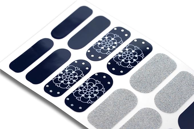 | 20 Exquisite Gel Nail Polish Strips w/Application Accessories - No UV/LED Lamp Required (Navy Elegance)