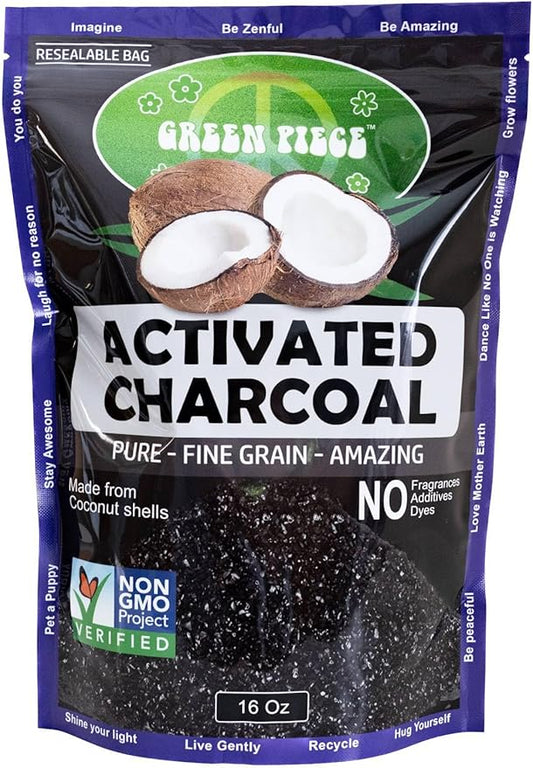 Green Piece® Activated Charcoal Pure - Course Grain Air Purifying Bag - Kid/Pet Friendly Air/Water Fresheners - Odor Absorber - Resealable Bag Made by Green Piece (1 Pound)