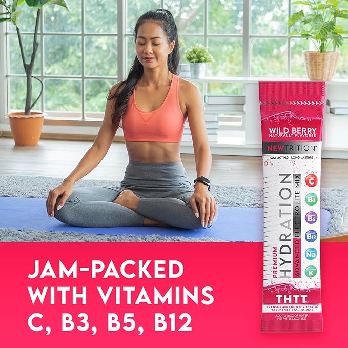 Hydration Powder, Electrolyte Powder Packets, Naturally Flavored Hydrating Packets for Water, Fast Acting Hydrate Electrolytes with Vitamins C & D, Wild Berry, 24 Servings