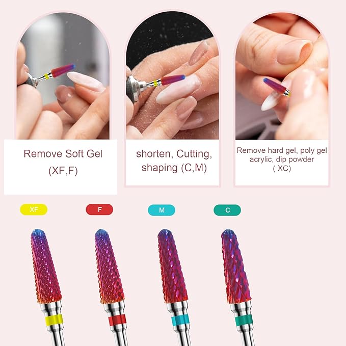 3/32" 2PCS Clean Cone Bits Extra Fine Grit Carbide Cuticle Cleaner Bit for Electric Nail Drills – Professional Manicure Tool for Nail Salons and Home Use (XF Grit. Purple)