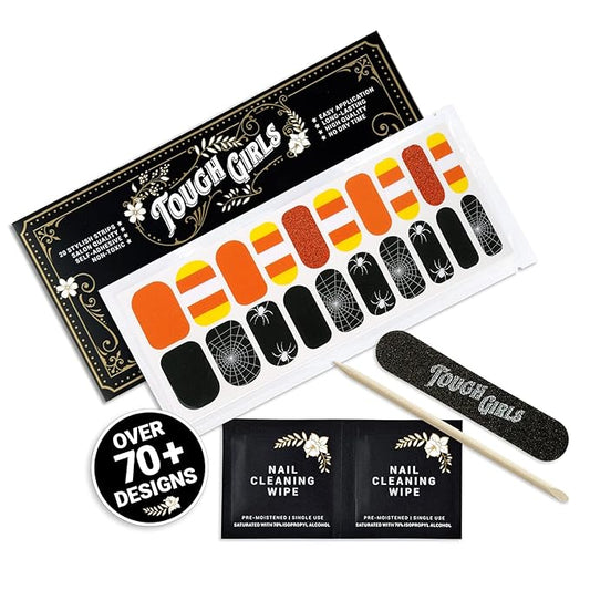 | 20 Exquisite Gel Nail Polish Strips w/Application Accessories - No UV/LED Lamp Required (Holiday | Candy Corn & Spiders)