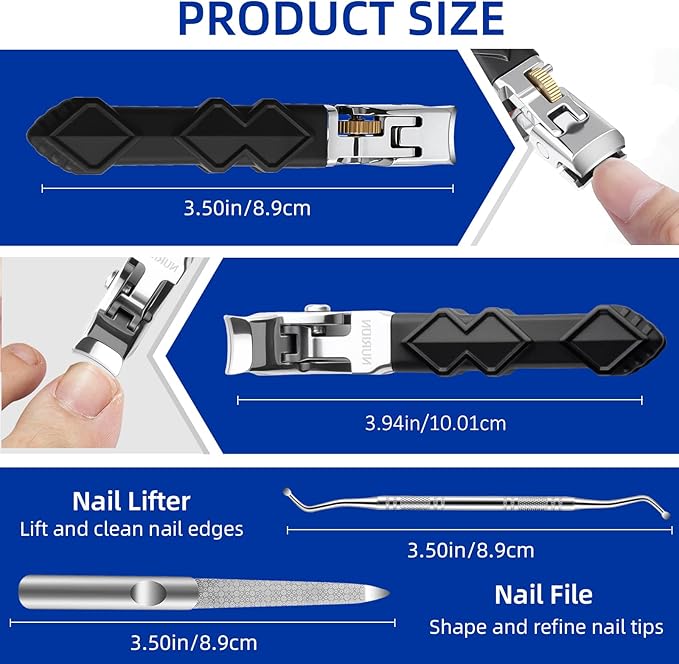 Thick Toenail Clippers for Seniors, Angled Head Large Nail Clippers for Men with Long Handle, Heavy Duty Professional Finger Nail Clippers Adult, Edgy Nail Clippers Cutters, 4PCS