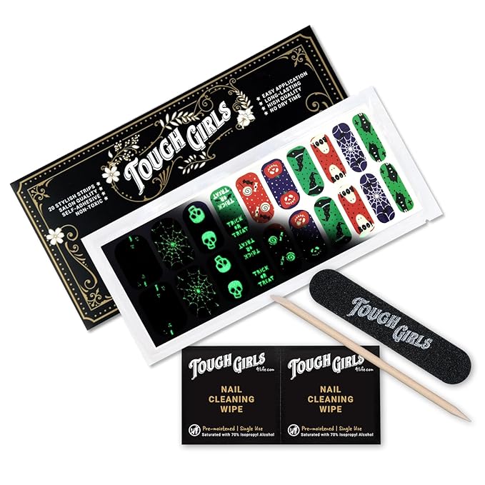 | 20 Exquisite Gel Nail Polish Strips w/Application Accessories - No UV/LED Lamp Required (Holiday | Trick or Treat | Glow-in-The-Dark)
