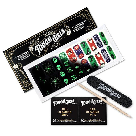 | 20 Exquisite Gel Nail Polish Strips w/Application Accessories - No UV/LED Lamp Required (Holiday | Trick or Treat | Glow-in-The-Dark)