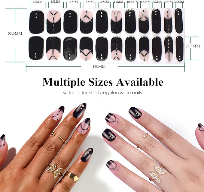 Semi Cured Gel Nail Strips Glitter Manicure Stickers Salon Quality Long-Lasting Wraps Work with Any Nail Light