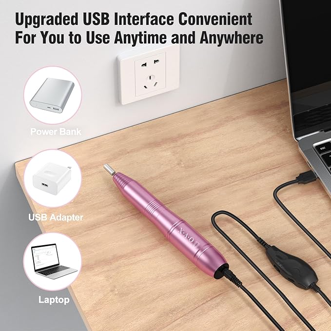 Portable Electric Nail Drill Machine, Professional 20000 RPM USB Manicure Pedicure Drills for Acrylic Nails Gel Polishing Shape Tools