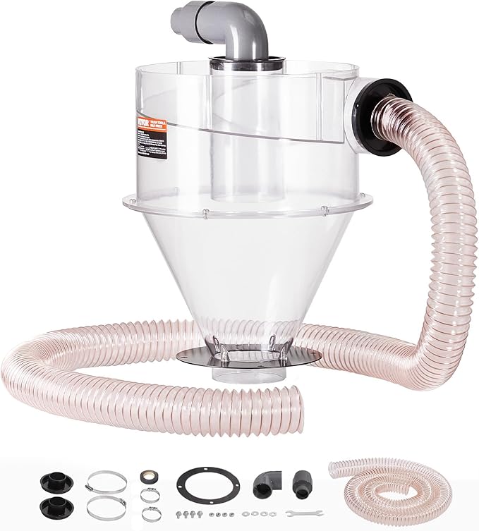 VEVOR Cyclone Dust Separator, 4" Retrofit Cyclone Separator for Dust Collectors, ABS Material With 2" Hole O.D. Connector & Hose for Wet/Dry Shop Vacuums, Fits 5-10 Gallon Tank (Tank Exclude)