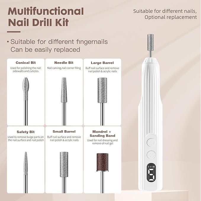 Electric Nail File,Nail Drill Kit with Nail Lamp,Cordless Nail Filer for Acrylic Gel Nails,Professional Nail Drill Machine Polishing Tool Manicure Pedicure Kit Efile Nail Supplies for Home Salon