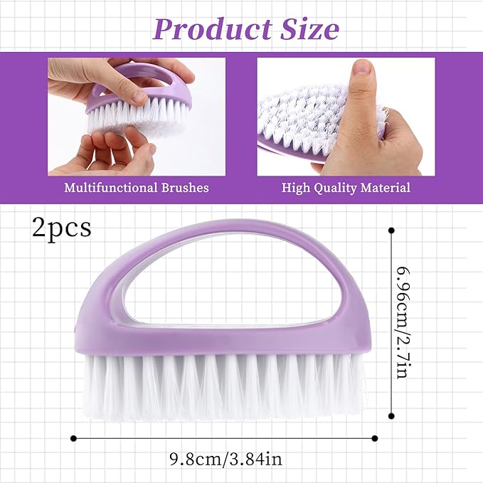 2 Pcs Nail Clean Brushes for Hand Finger Foot Toe Small Scrubber Cleaner with Handle for Cleaning Fingernails Nylon Firm Stiff Bristles Deep Clean Scrubber for Toes and Nails Men Women Kids