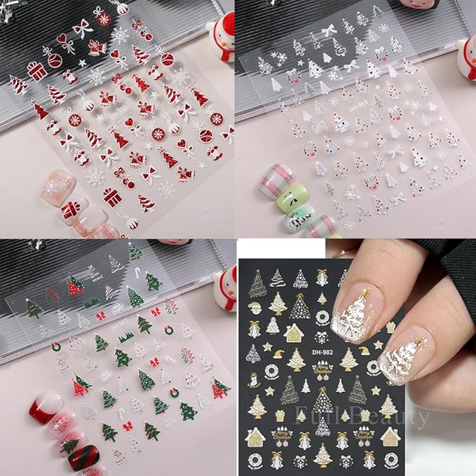 10 Sheets Christmas Nail Stickers for Nail Art, 3D Self-Adhesive Snowflake Nail Decals, Deer Elk Trees Nail Supplies Nail Art Designs Accessories for Women and Girls Manicure DIY Decoration