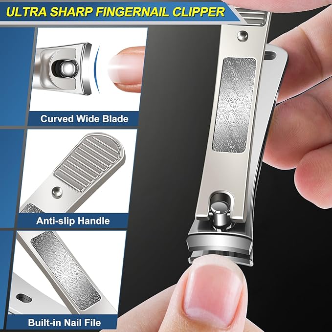 Toenail Clippers for Seniors Ingrown Thick Toenails, Heavy Duty Large Toe Nail Clippers for Men Thick Nails with Wide Opening, Sharp Ingrown Toenail Clippers Long Handle with Slanted Curved Blade