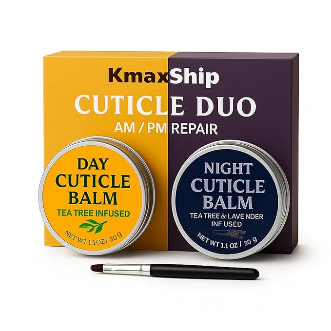 Tea Tree Oil Cuticle Balm Day & Night Set - Cuticle Cream & Butter for Dry, Damaged Cuticles - Includes Cuticle Brush for Easy Application - Cuticle Healing Treatment Moisturizer, 1.1 OZ 2PK