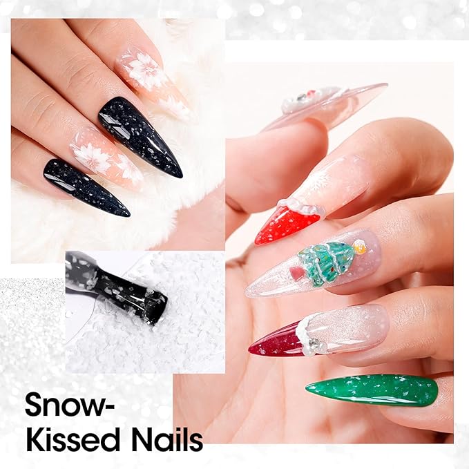 GELLEN Glitter Gel Top Coat, Snowflake Top Coat Nail Polish, Soak off Clear Glossy No Wipe Gel with Shimmer Finish, UV/LED Lamp Needed, Manicure Nail Art Gift for Halloween/Christmas/New Year