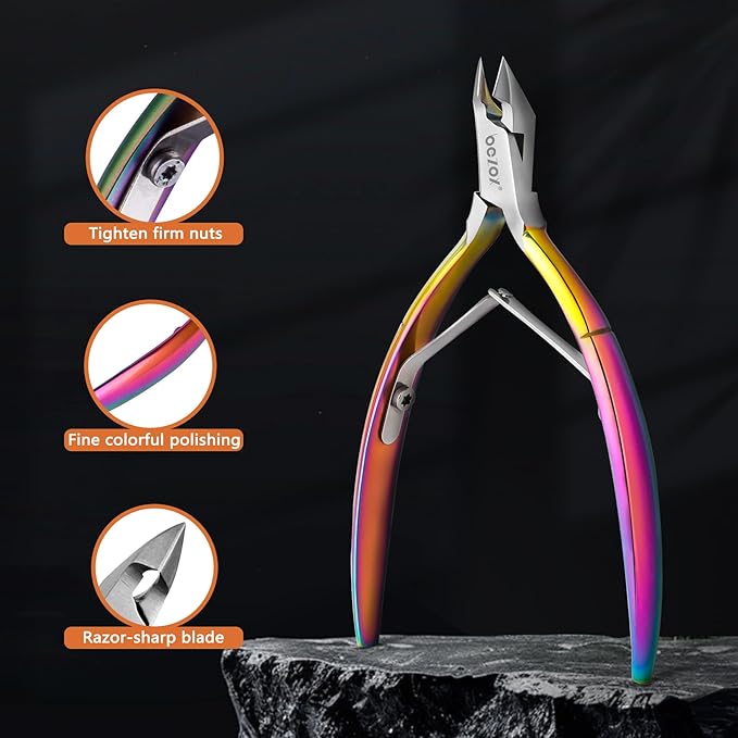 BEZOX Professional Cuticle Clipper with Tip Cover, Rainbow Finish, Stainless Steel Manicure Tool Cuticle Remover, 7mm Jaw, 1 Piece