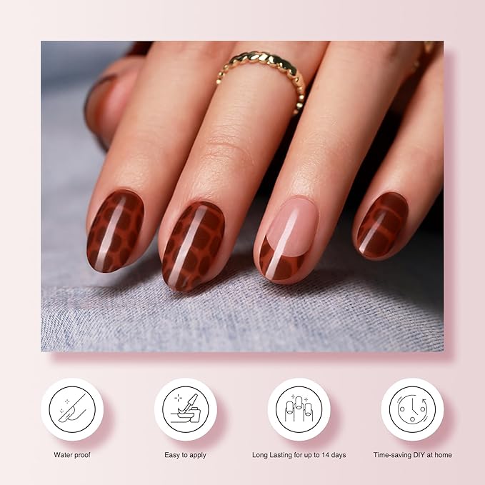 Semi Cured Gel Nail Strips - 30PCS Gel Nail Stickers for UV Light, Long-Lasting Gel Nail Wraps, Salon-Quality Semi Cured Nail Stickers, 2 Weeks Wear, Easy DIY Gel Manicure-Ebony Croc