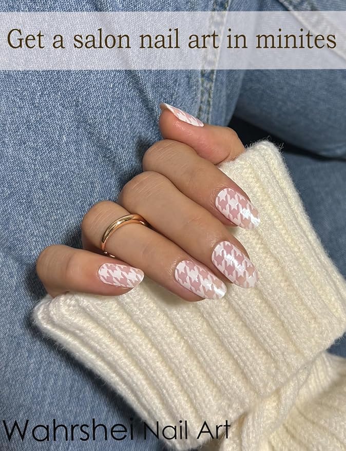 Semi Cured Gel Nail Strips, Houndstooth, Easy to Use and Remove, 20pcs Gel Nails Sticker for Home Nails DIY