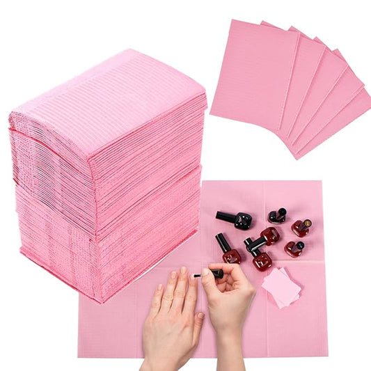 125PCS Disposable Nail Art Table Towels Mat 13" X 17" Waterproof 3 Ply Nail Art Mat Paper Sheet Clean Pads Tattooing Table Mat Nail Table Cover Tattoo Supplies (Pink)