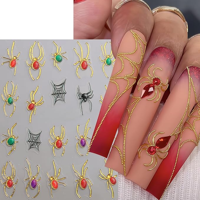 5D Halloween Nail Stickers Spider Ghost Nail Art Stickers Self-Adhesive 5D Engraved Retro Picture Frame Ghost Nail Decals Pegatinas Uñas Jelly Spider Nail Supplies for Women Nails Decorations 2Pcs