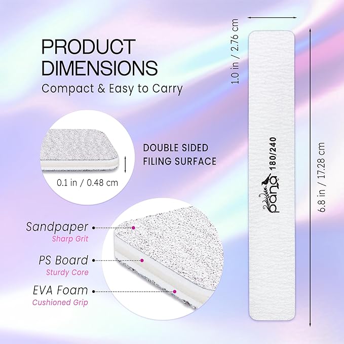 10PCS Jumbo Size PANA Professional Double Sided Nail Files - Zebra, 180/240 Grit - Emery Board Nail Buffering File Manicure Pedicure Nail Polisher Washable