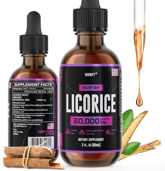 HERBIFY Licorice Root Extract - Powerful Licorice Supplement - Lung Support Supplement - Licorice Extract for Skin Health and Immune Support - Made in USA - 2oz
