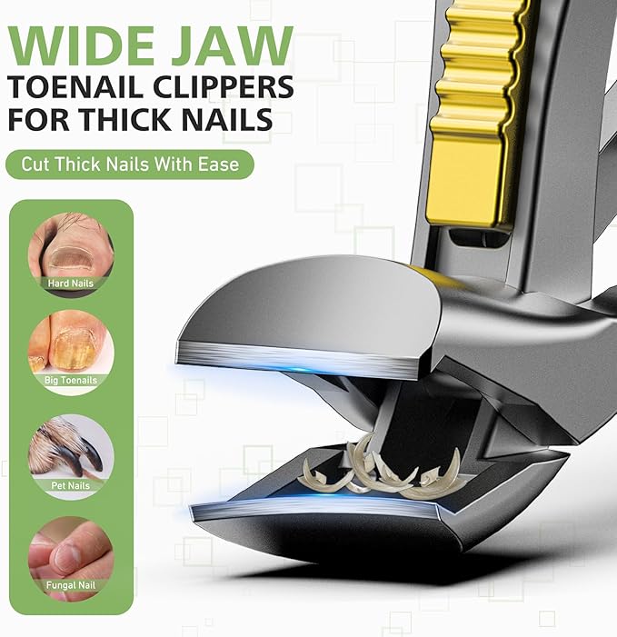 BALUCA Curved Cutting Jaw Toenail Clippers for Seniors for Thick Toenails, Ergonomic Large Toe Nail Clippers for Men, Long Handle Fingernail Clipper Cutter with Catcher - Silver
