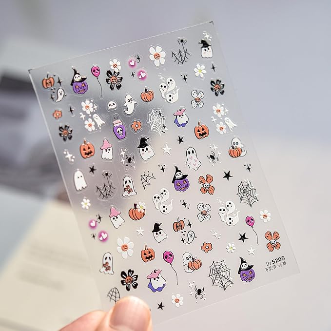 2Sheets Halloween Nail Art Stickers 5D Embossed Black Cat Skull Nail Decals Self-Adhesive Ghost Pumpkin Nail Stickers for Acrylic Nails Spider Web and Spider Nail Decal for Women Nails Decor Supplies