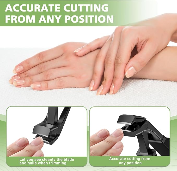 Baluca Angled Head Large Toe Nail Clippers for Men with Wide Jaw Opening, Sharp Heavy Duty Fingernail Clipper Cutter with Catcher - Black