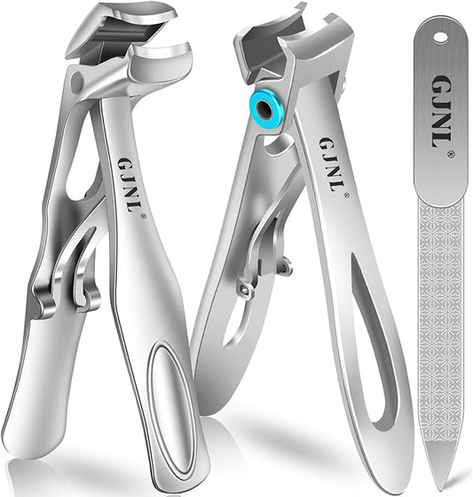 Stocking Stuffers Gifts for Men, Toenail Clippers for Thick Toenails, Angled Head Toe Nail Clippers for Seniors Men with Wide Jaw, Heavy Duty Large Fingernail Clippers with Catcher Long Handled
