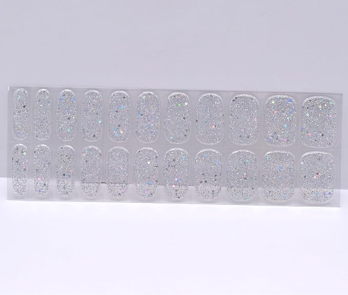 Semi Cured Gel Nail Strips Salon-Quality, Long Lasting Adhere Nail Art Stickers Decals (Glitter Sequins)
