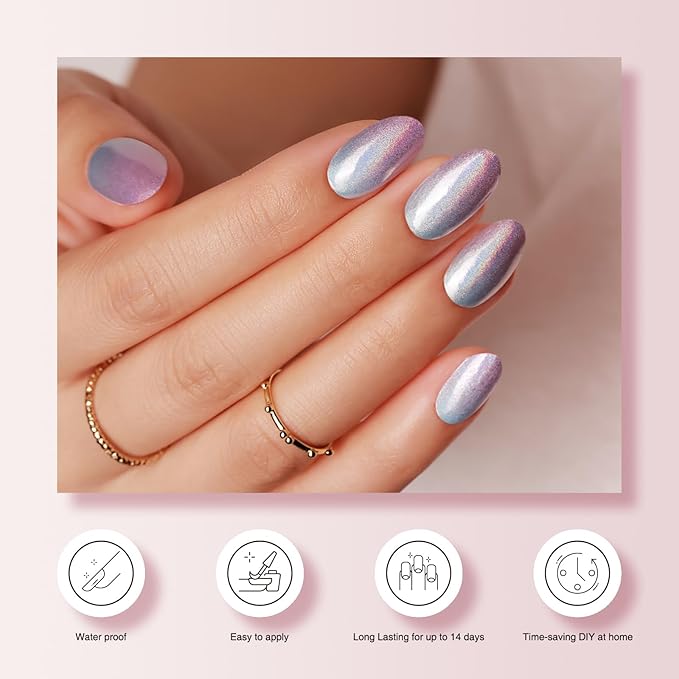 Semi Cured Gel Nail Strips - 30PCS Long-Lasting Nail Wraps, Salon-Quality Semi Cured Stickers, 2 Weeks Wear, Easy DIY Manicure - Indigo Twilight