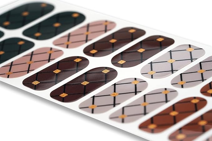 | 20 Exquisite Gel Nail Polish Strips w/Application Accessories - No UV/LED Lamp Required (Lattice Elegance & Gold Foil)