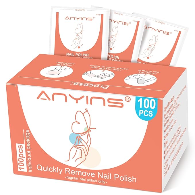 Nail Polish Remover Pads，100PCS Nail Polish Remover Wipes Fast Remove with Nutrition Oil Individually Wrapped Professional Nail Salon and Home Use