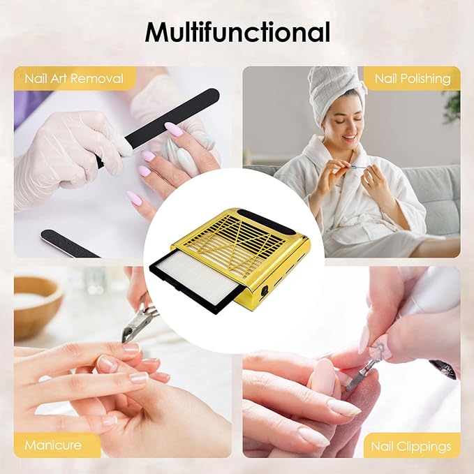 CoFashion 80W Suction Dust Collector for Acrylic Nails - Professional Extractor Fan for Manicure Salon - Dust Collector When Using Drill & File