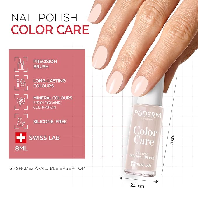 PODERM - Nail Polish – Enriched with Tea Tree – Improves nail appearance – Ingredients Natural/Vegan - foot/hand - Swiss Made (Powder Pink)