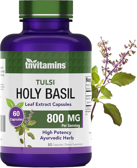 Holy Basil Capsules (800mg - 60 Capsules) | Holy Basil Tulsi Supplement | May Promote Stress & Frustration Relief* | Tulsi Holy Basil Leaf Extract | Made in The USA, Non-GMO!