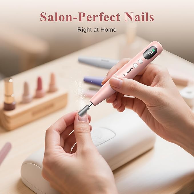 Cordless Nail Drill Kit - 9 Speed Wireless Electric Nail File with LED Display, Portable Nail Drill Machine for Acrylic Gel Nails, Rechargeable 20000RPM Hand Feet Grind Trim Tool for Women Men Baby