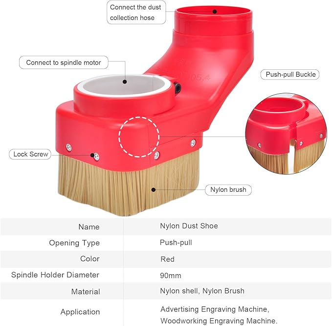 Daedalus NL330 CNC Dust Shoe, 90mm, Red