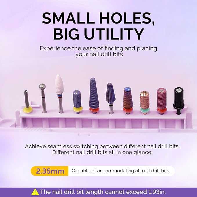 [2025 Upgraded]MelodySusie Acrylic Nail Tool Storage Box,Portable Dustproof Stand Displayer Holder Organizer Container Manicure Efile Accessories Nail Drill Kit Case,Travel Salon Home,Purple(Only Box)