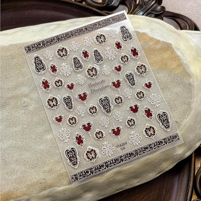 1 Sheets Sliver Nail Stickers for Nail Art, Boho Embossed Jelly Self-Adhesive Butterfly Heart Nail Decals, Nail Supplies Nail Art Designs Accessories for Women and Girls Manicure DIY Decoration