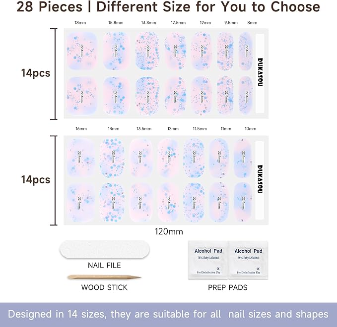 Semi Cured Gel Nails Strips - 28 pcs UV Gel Nail Stickers for Women Work with Any UV Lamp, Long Lasting Nail Wraps for Home DIY Nails Art (Colorful Butterflies)