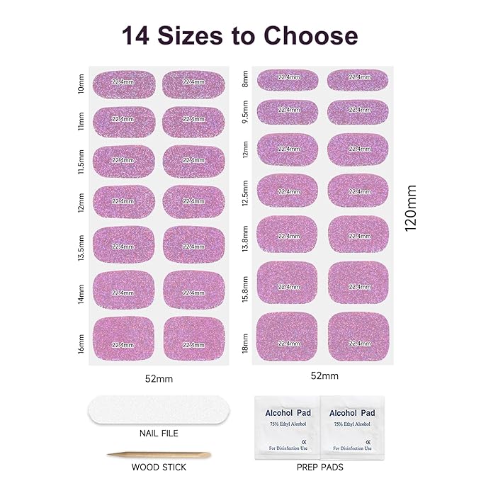 Semi Cured Gel Nail Strips,28 pcs Nail Art Stickers (Shiny Pink),Gel Stickers for Nails UV Light, Nail Polish Strips Includes Prep Pads, Nail File & Wood Stick
