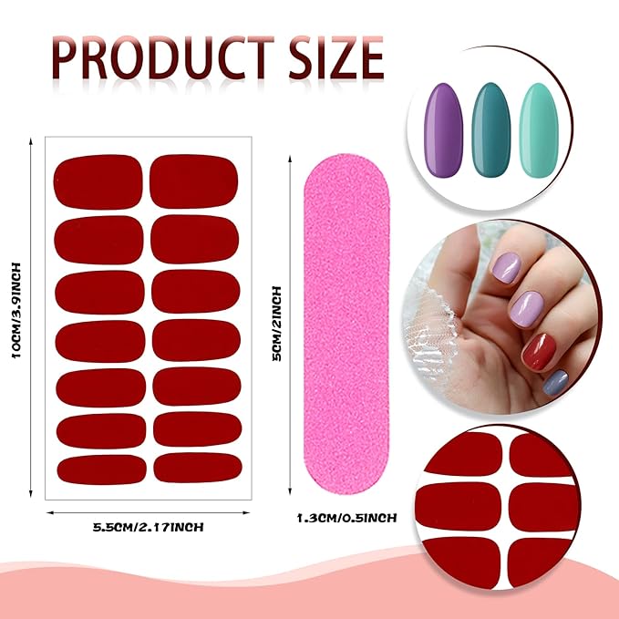 140 Pcs 10 Sheets Solid Color Full Wrap Nail Stickers Polish Strips Gradient Stickers Glitter Self Adhesive DIY Art Decals Strips with 2 Pcs Nail Files for Holiday Decor (Pure Color Style)