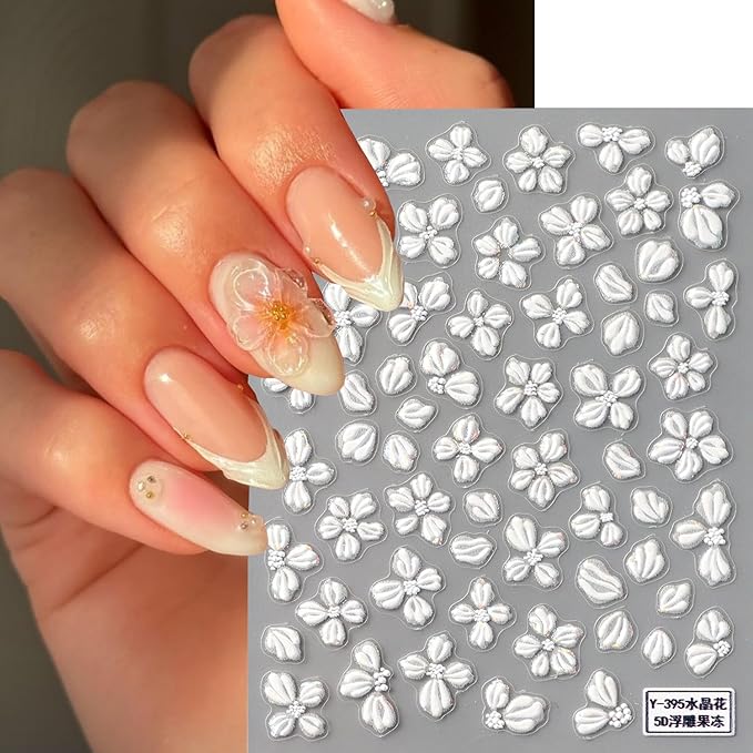 Flower Nail Sticker for Nail Art,Spring Nail Decals Embossed 5D Embossed Crystal Camellia Four-Petal Floral Nail Design Lovely Flowers for Nails Adhesive Gel Slider Charm Decor Manicure Accessories