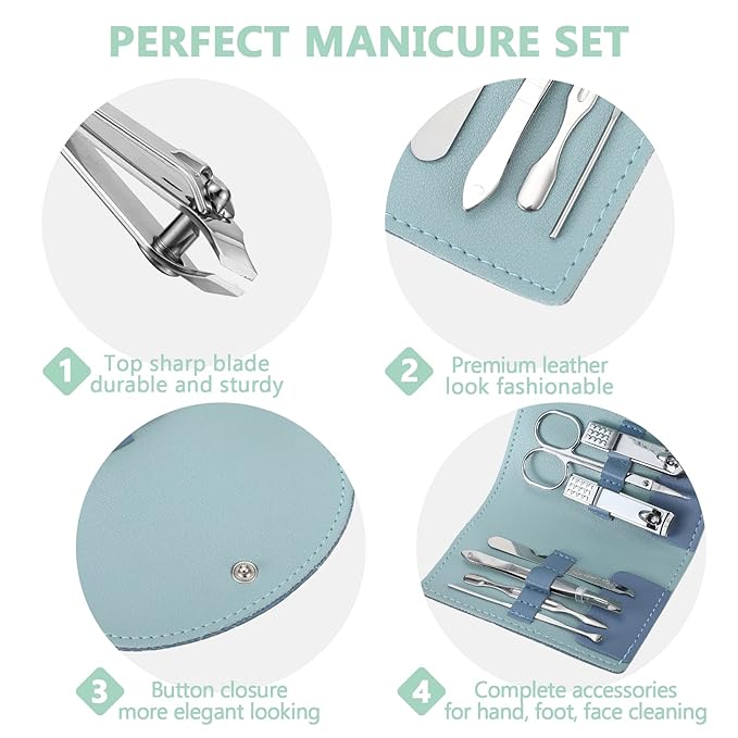 12 Set Manicure Set Bulk Mini Manicure Nail Clipper Kit 7 in 1 Stainless Steel Professional Nail Care Pedicure with Travel Portable Bag Grooming Kits for Christmas Women Men Home(Multi Color)