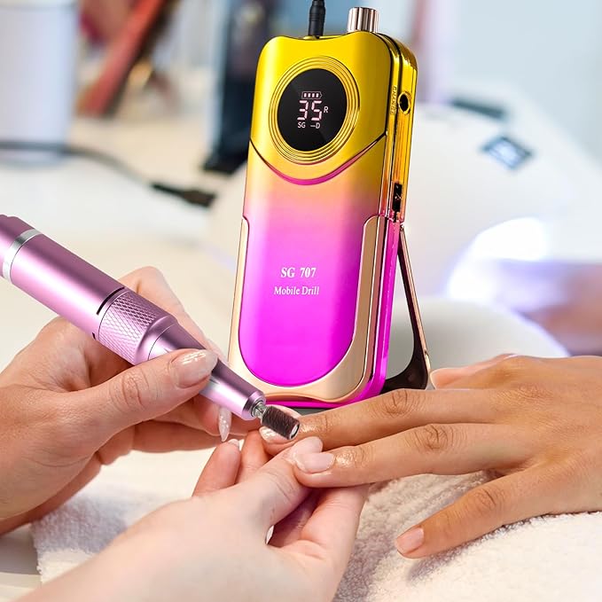 Professional Electric Nail Drill Kit 35000RPM with 14PCS Bits Purple Gold Portable Rechargeable Cordless File Machine for Acrylic Gel Powder Nails and Manicure Pedicure Toenail Tool Salon Set