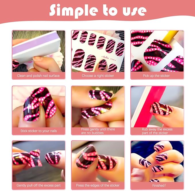 DANNEASY 16 Sheets Nail Polish Stickers Full Nail Wraps for Women Blue Glitter&Solid Color Fingernails Wrap Self Adhesive Nail Polish Strips Gel Nail Strips with Nail File, Cuticle Stick
